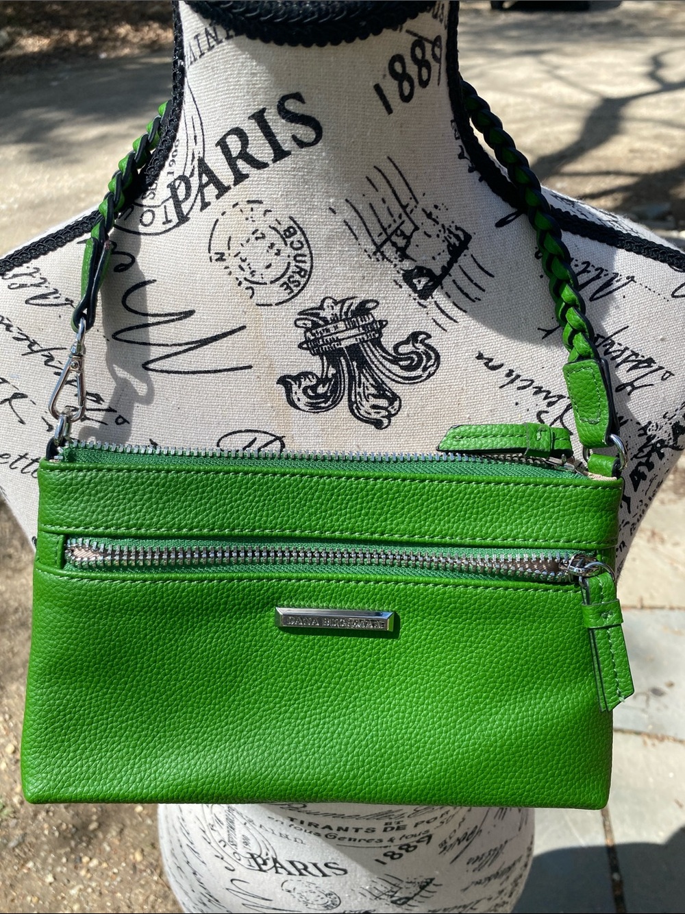 Dana Buchman Green Leather Crossbody with Braided Strap